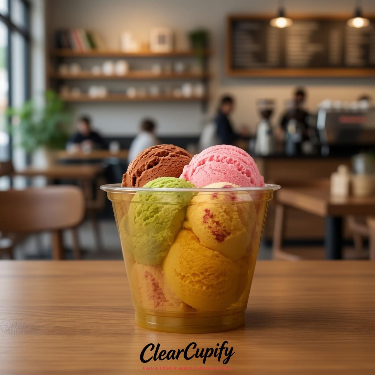 Ochre Clear Plastic Ice Cream Cups Wholesale with Custom Logo