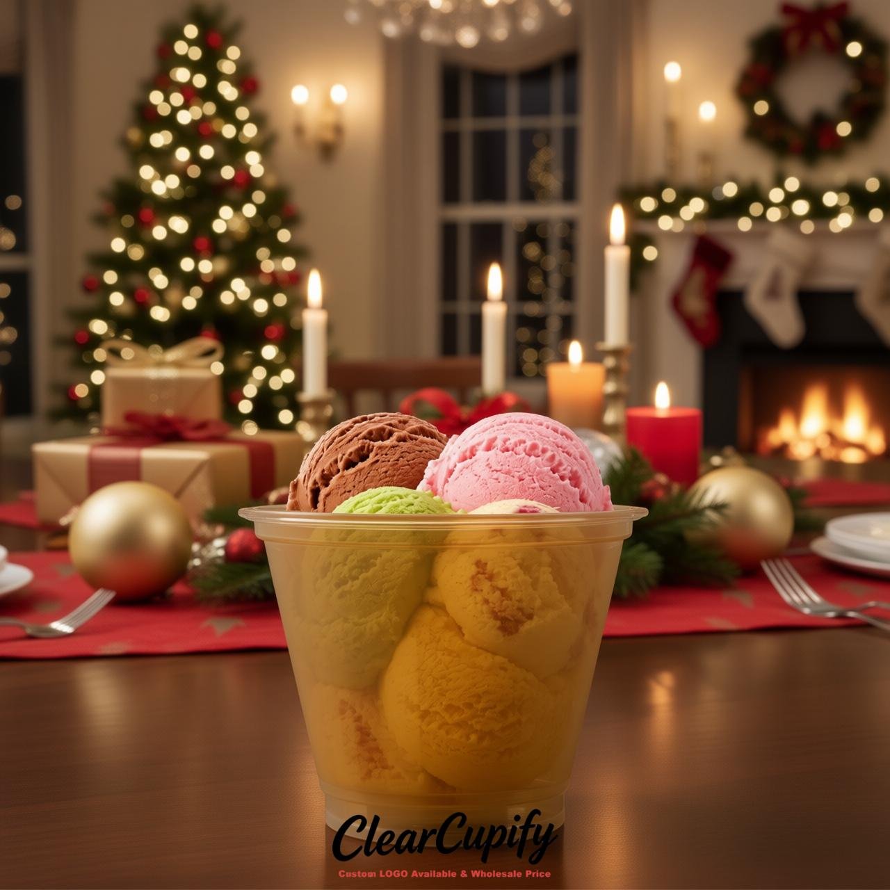 Ochre Clear Plastic Ice Cream Cups Wholesale with Custom Logo