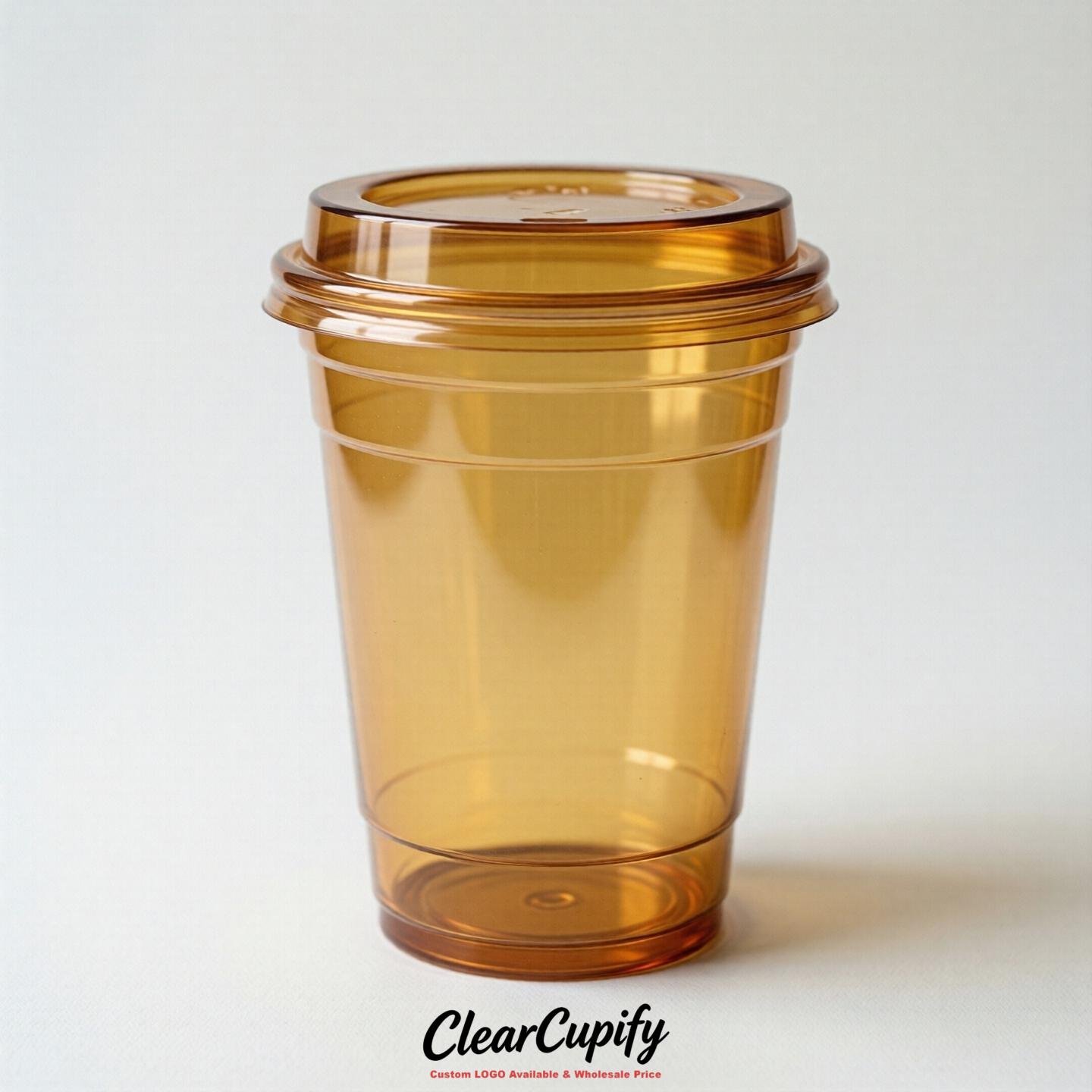 Blank Translucent Ochre Clear Plastic Cups with Lids - Choice of PET/PP/PLA