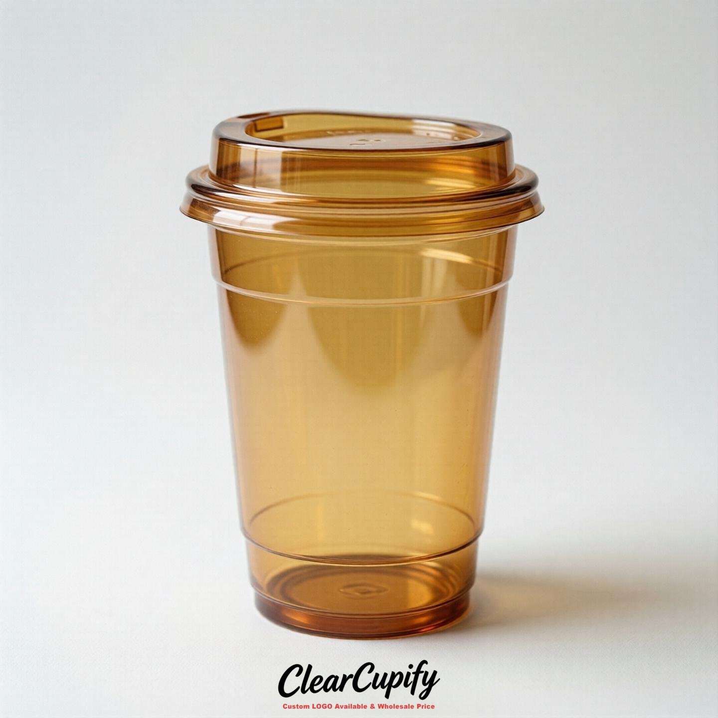 Blank Translucent Ochre Clear Plastic Cups with Lids - Choice of PET/PP/PLA
