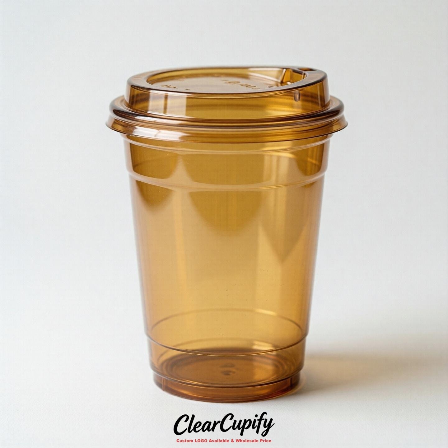 Blank Translucent Ochre Clear Plastic Cups with Lids - Choice of PET/PP/PLA