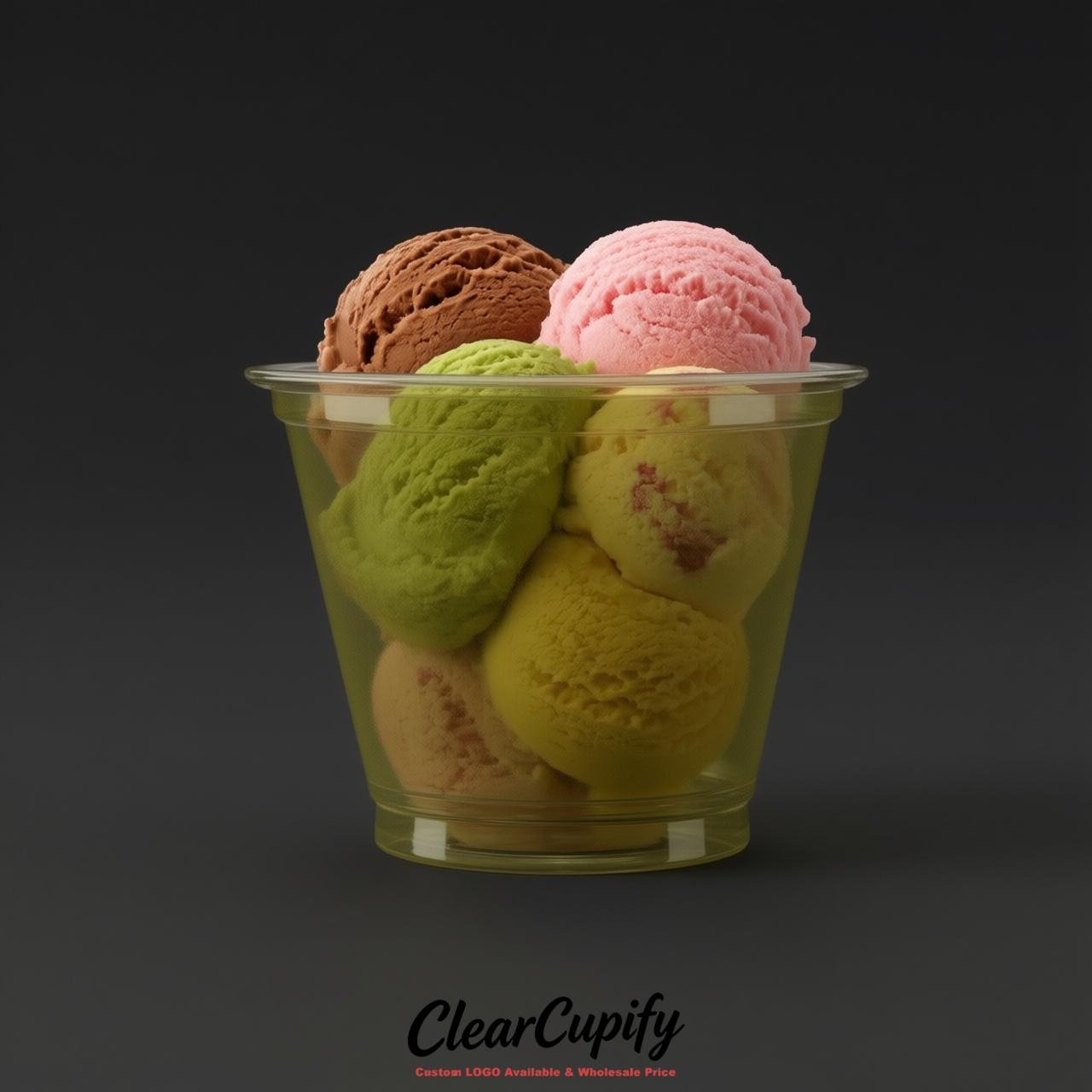 Olive Clear Plastic Ice Cream Cups Wholesale with Custom Logo