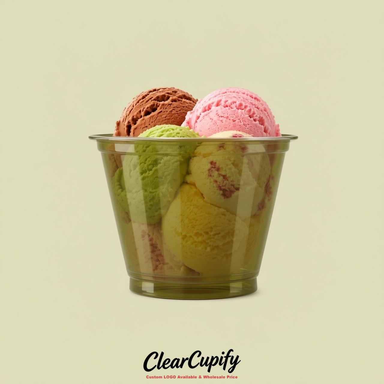 Olive Clear Plastic Ice Cream Cups Wholesale with Custom Logo