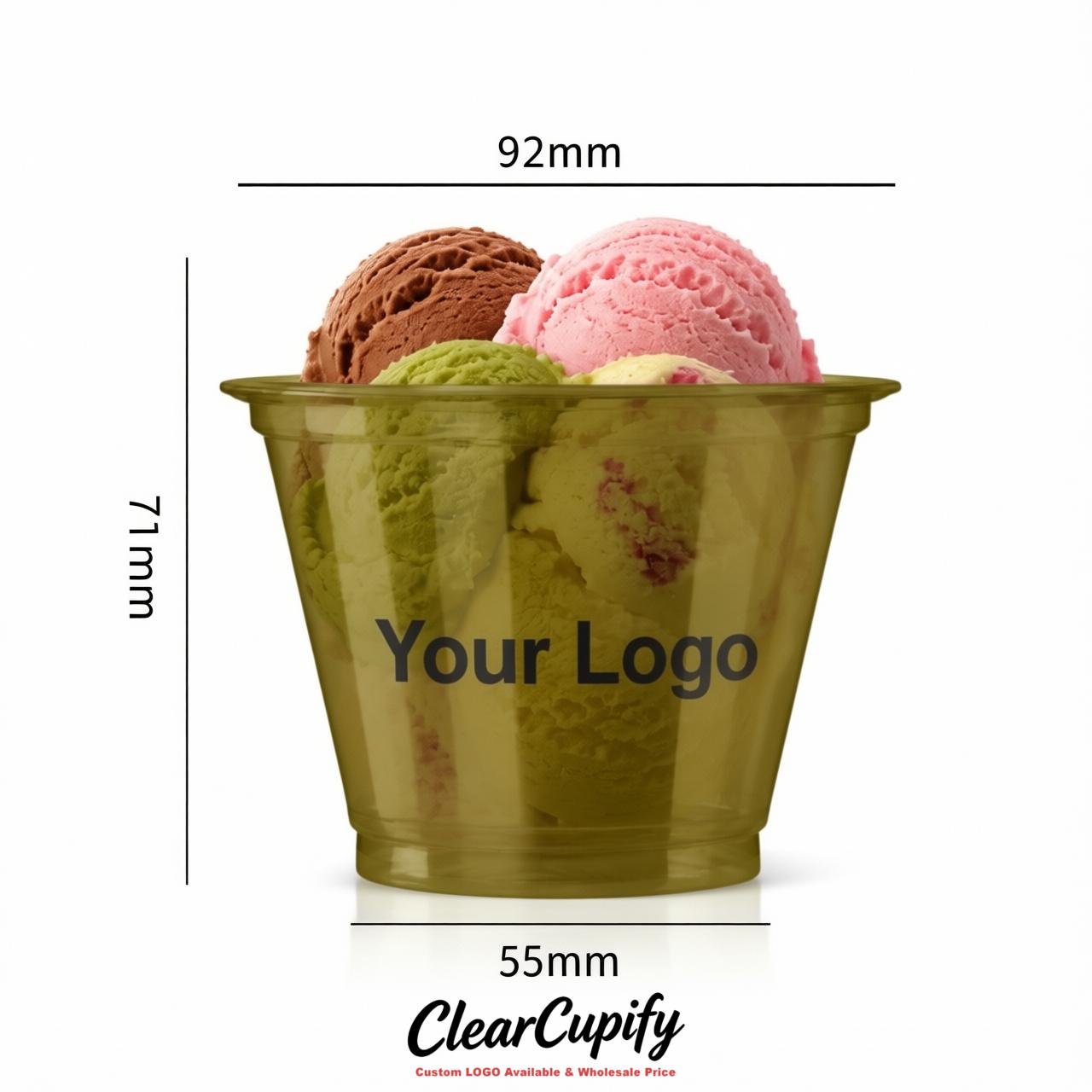 Olive Clear Plastic Ice Cream Cups Wholesale with Custom Logo