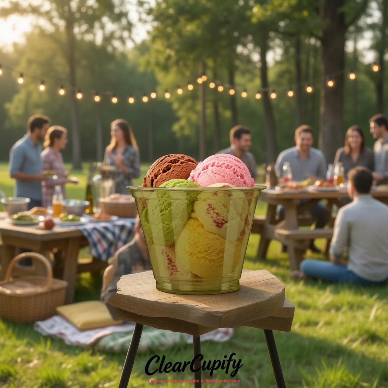 Olive Clear Plastic Ice Cream Cups Wholesale with Custom Logo