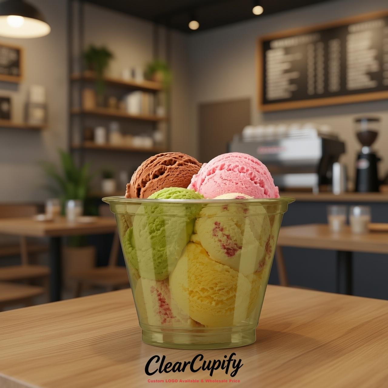 Olive Clear Plastic Ice Cream Cups Wholesale with Custom Logo
