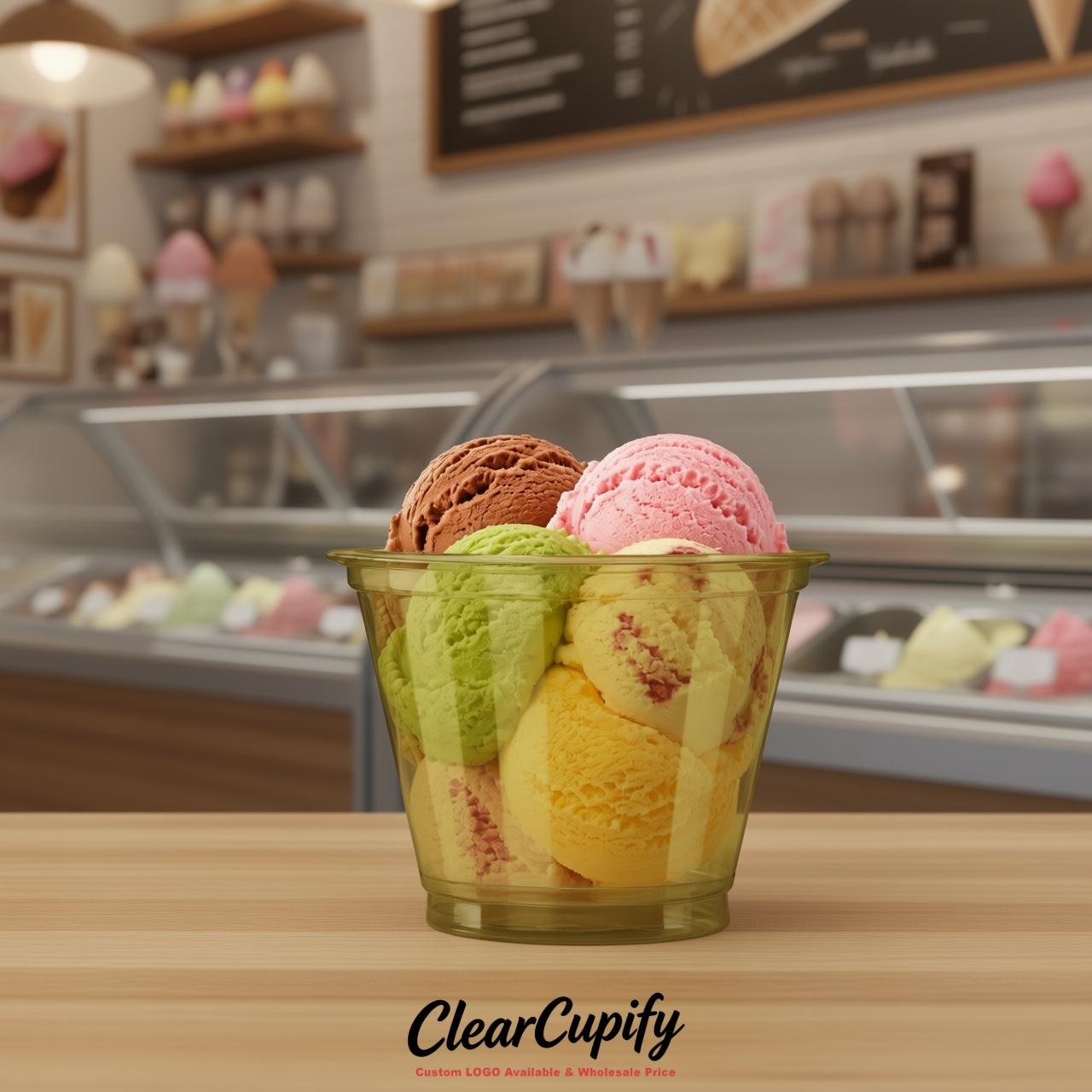 Olive Clear Plastic Ice Cream Cups Wholesale with Custom Logo