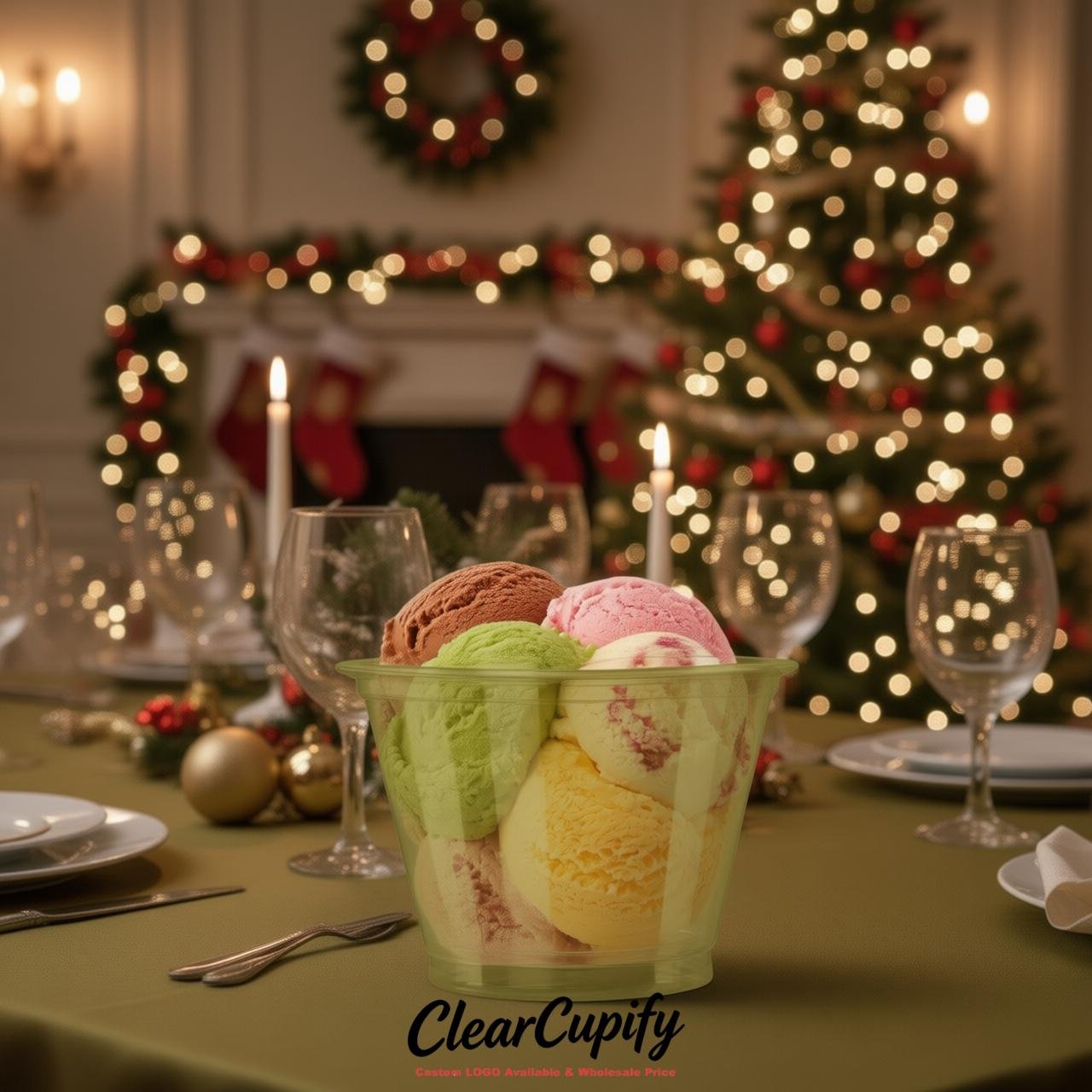 Olive Clear Plastic Ice Cream Cups Wholesale with Custom Logo