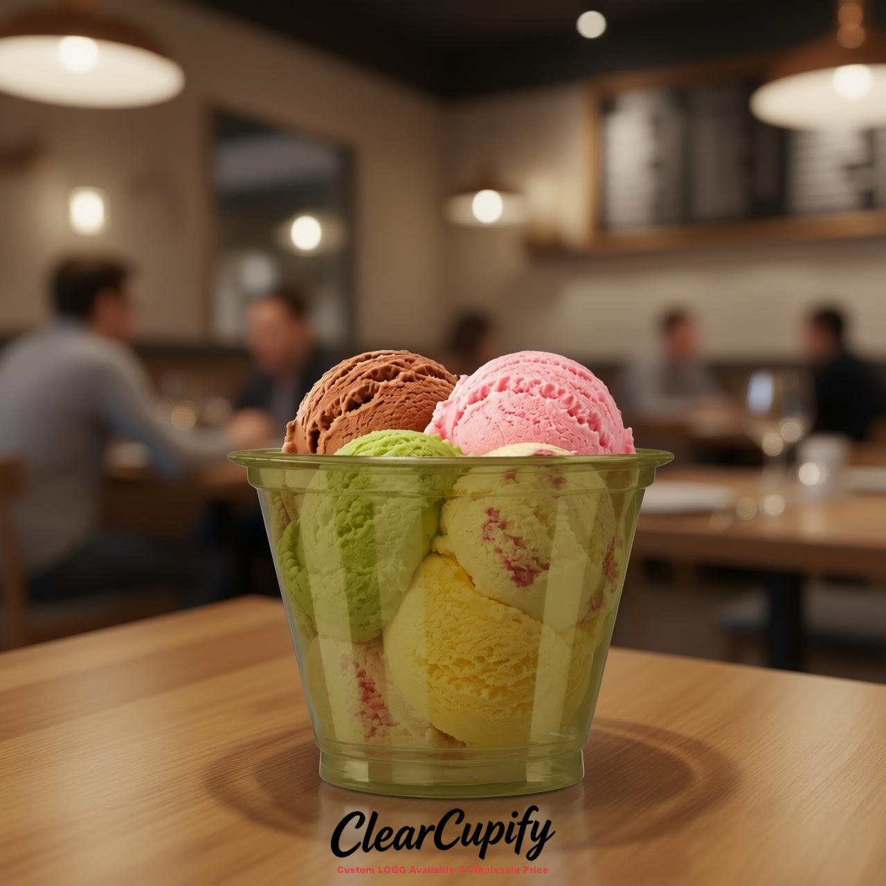 Olive Clear Plastic Ice Cream Cups Wholesale with Custom Logo