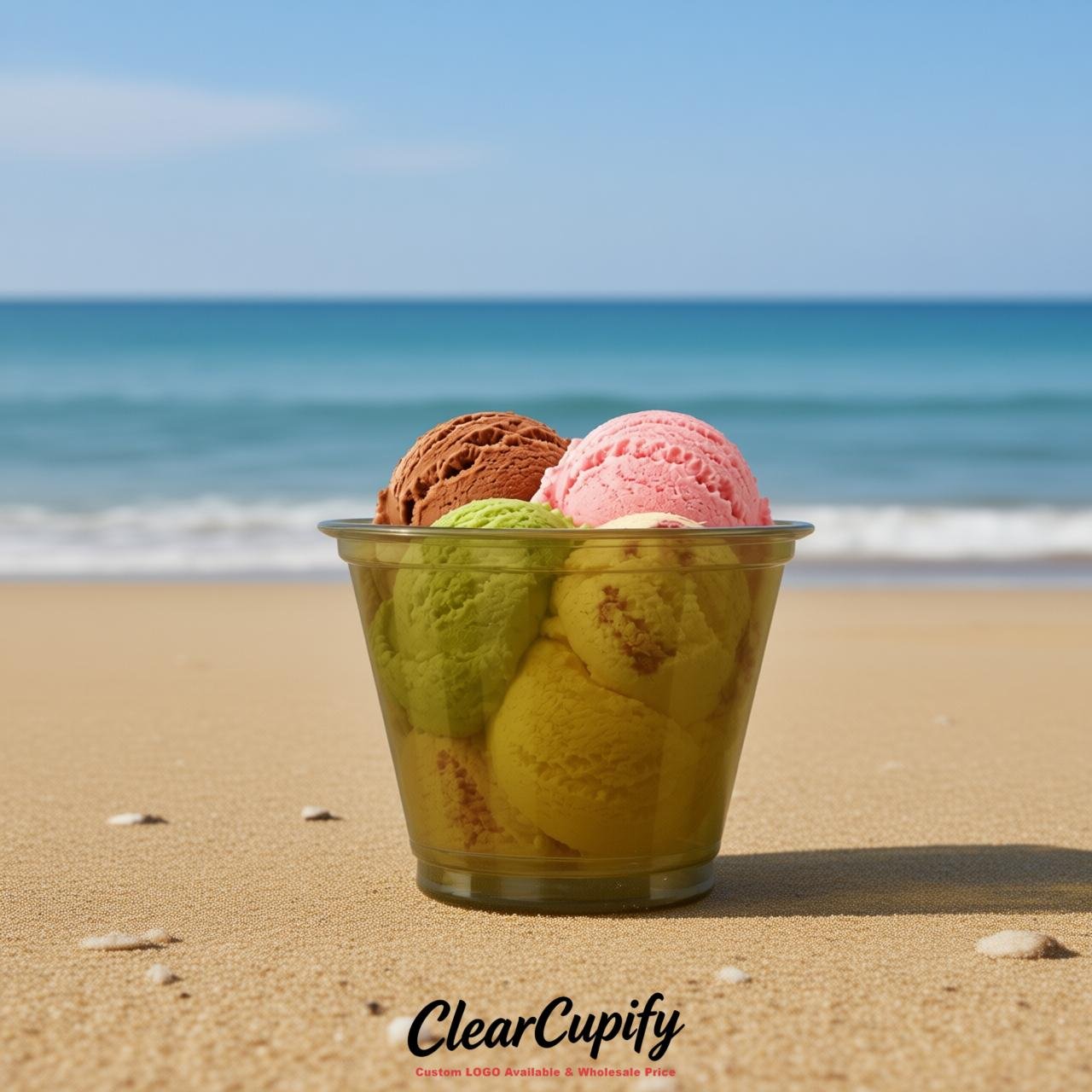 Olive Clear Plastic Ice Cream Cups Wholesale with Custom Logo