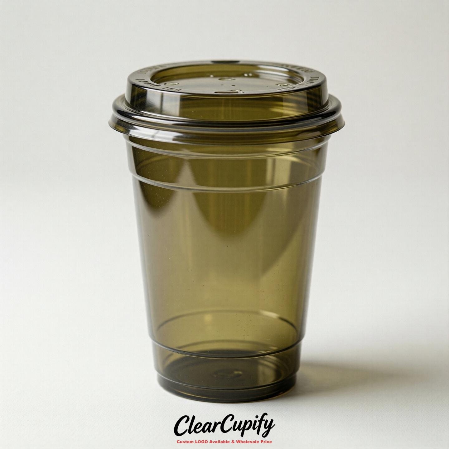 Blank Translucent Olive Clear Plastic Cups with Lids - Choice of PET/PP/PLA