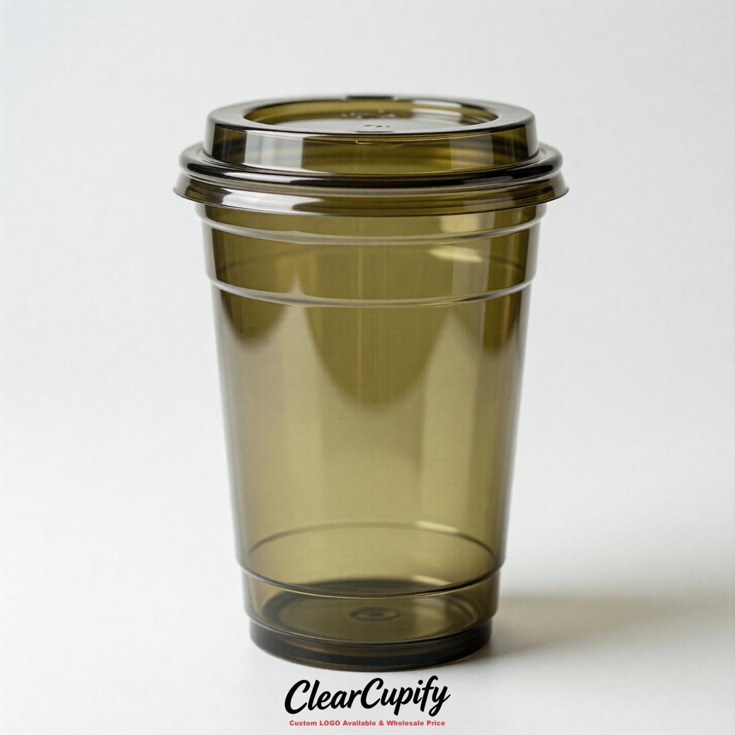 Blank Translucent Olive Clear Plastic Cups with Lids - Choice of PET/PP/PLA