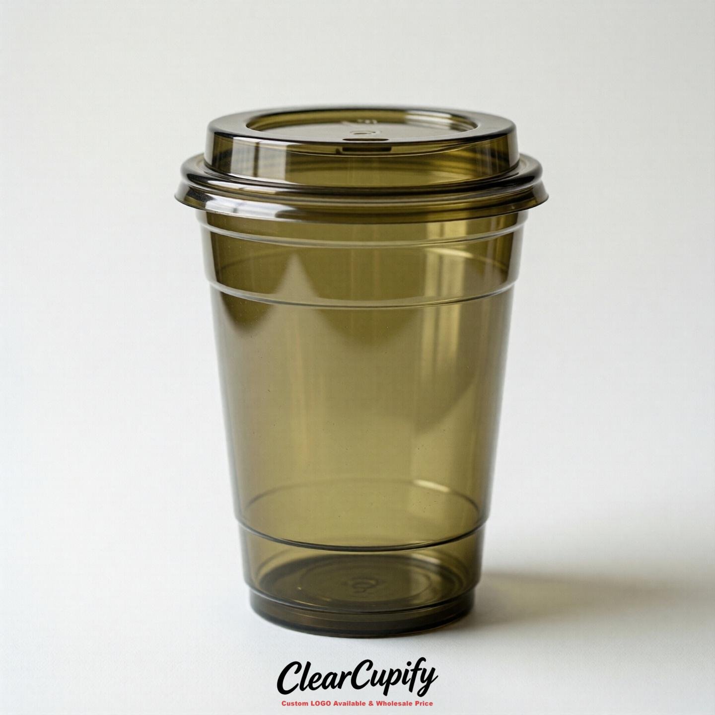 Blank Translucent Olive Clear Plastic Cups with Lids - Choice of PET/PP/PLA