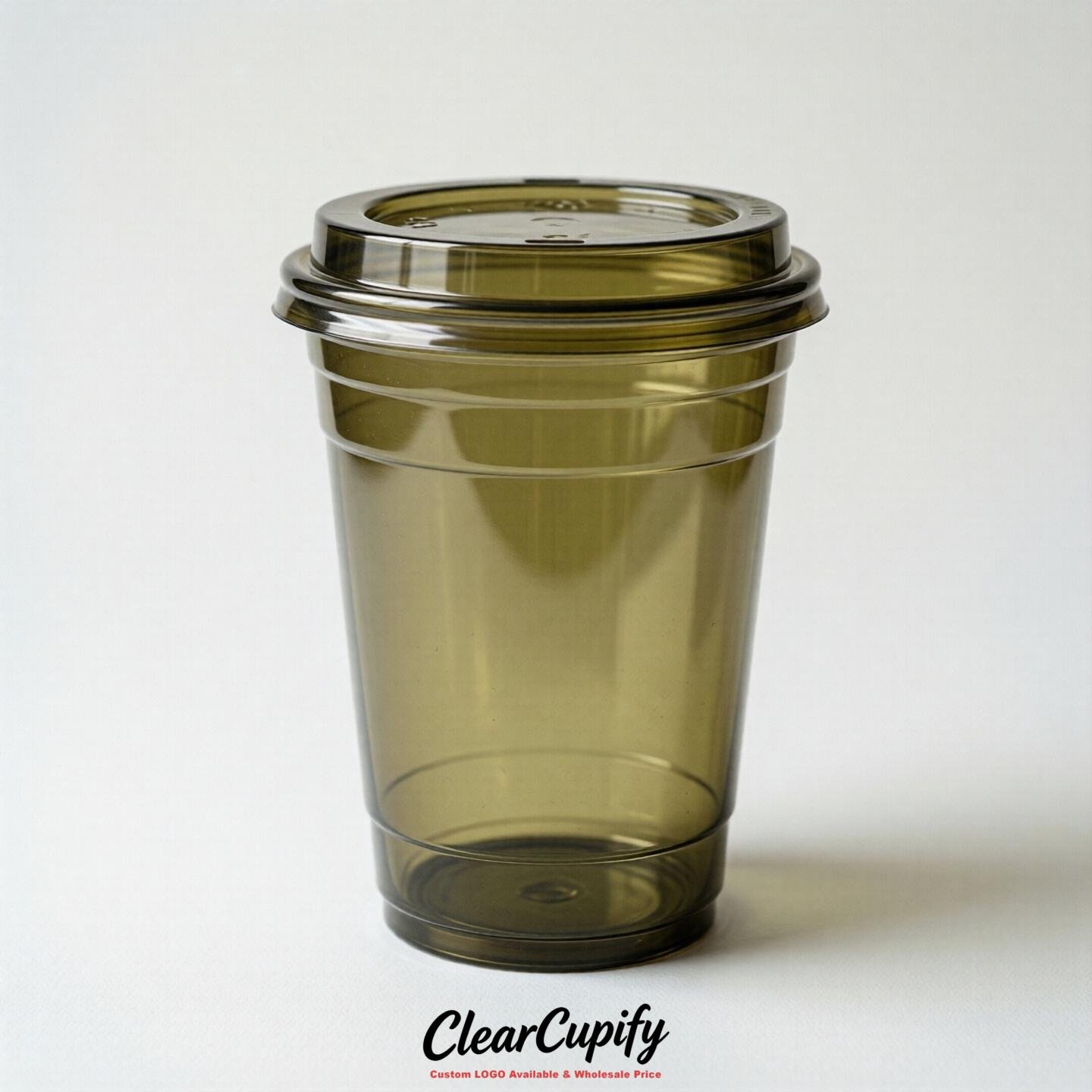 Blank Translucent Olive Clear Plastic Cups with Lids - Choice of PET/PP/PLA