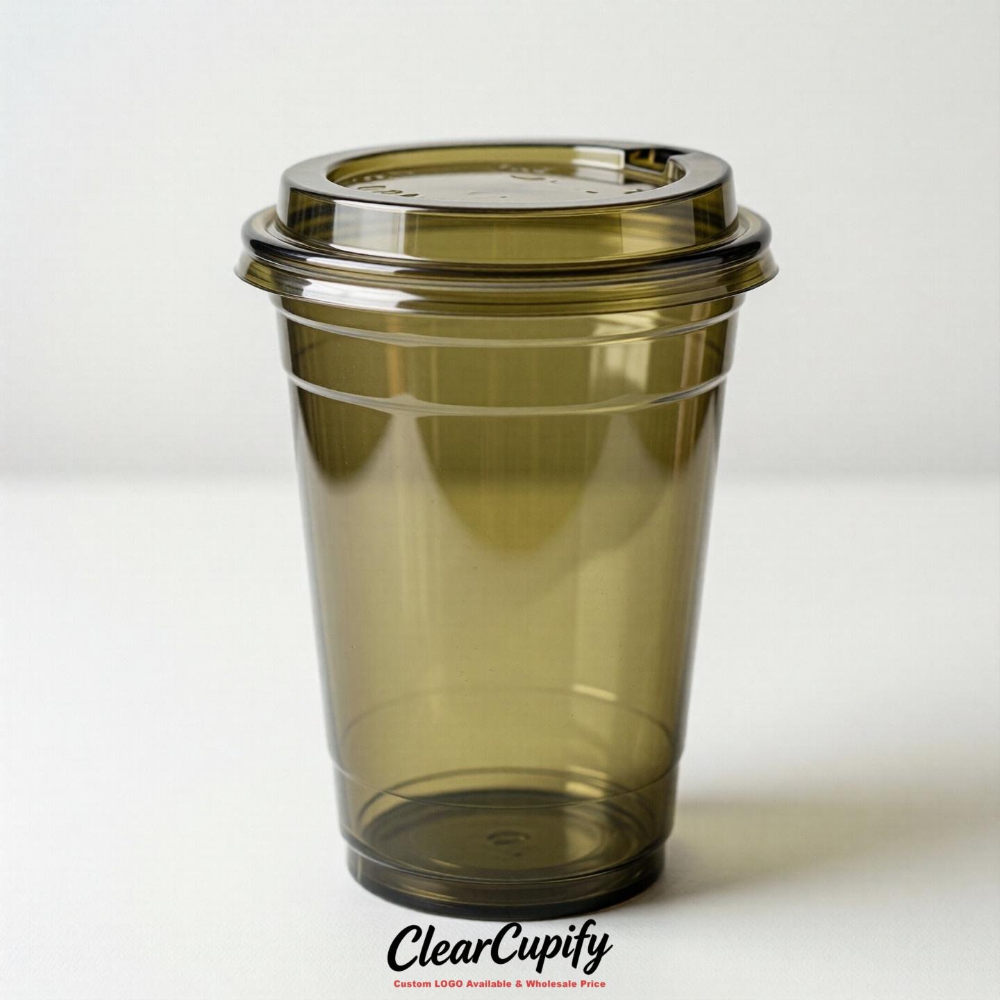 Blank Translucent Olive Clear Plastic Cups with Lids - Choice of PET/PP/PLA