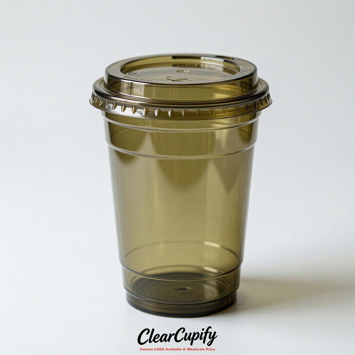 Blank Translucent Olive Clear Plastic Cups with Lids - Choice of PET/PP/PLA