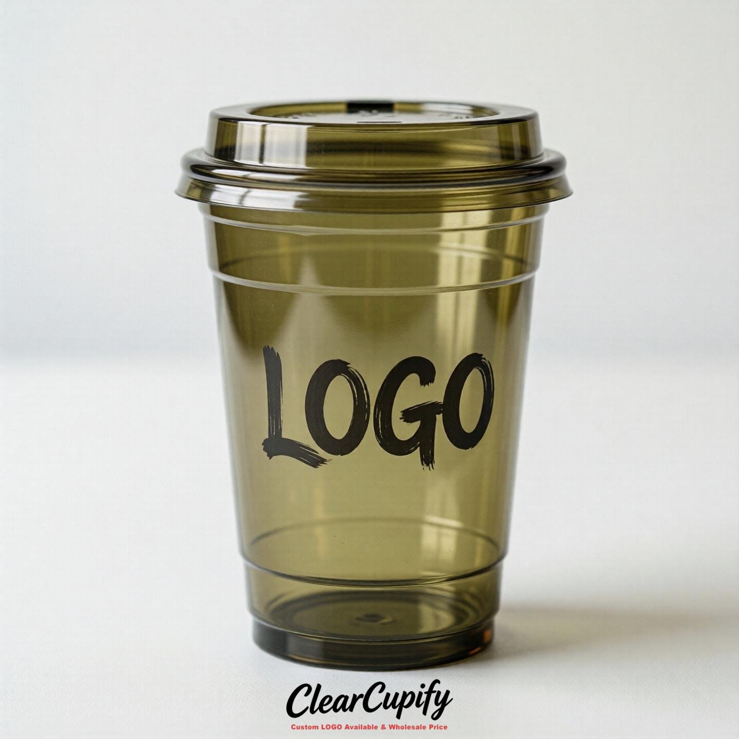 Olive Clear Plastic Cups with Custom Logo 12oz / 16oz / 20oz / 24oz / 32oz