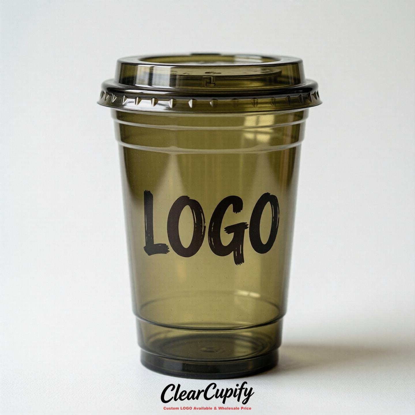 Olive Clear Plastic Cups with Custom Logo 12oz / 16oz / 20oz / 24oz / 32oz