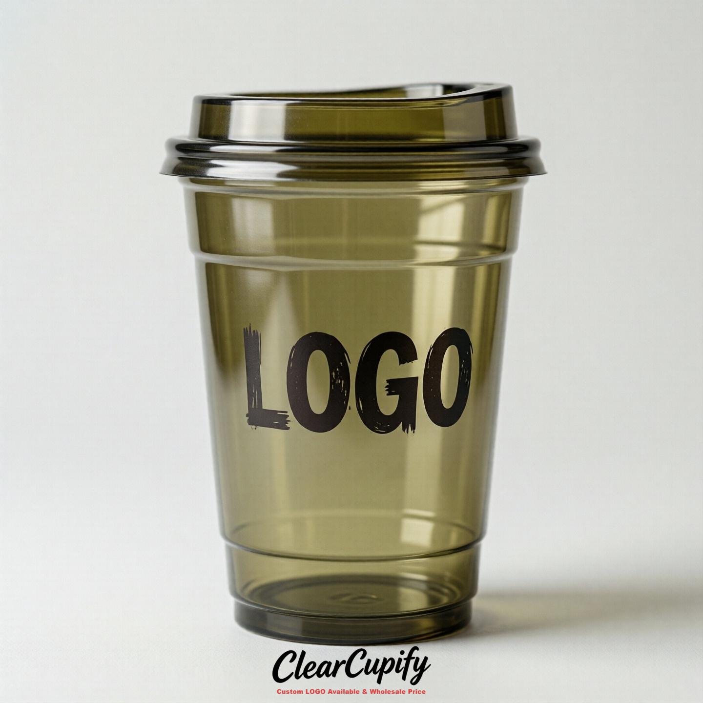 Olive Clear Plastic Cups with Custom Logo 12oz / 16oz / 20oz / 24oz / 32oz