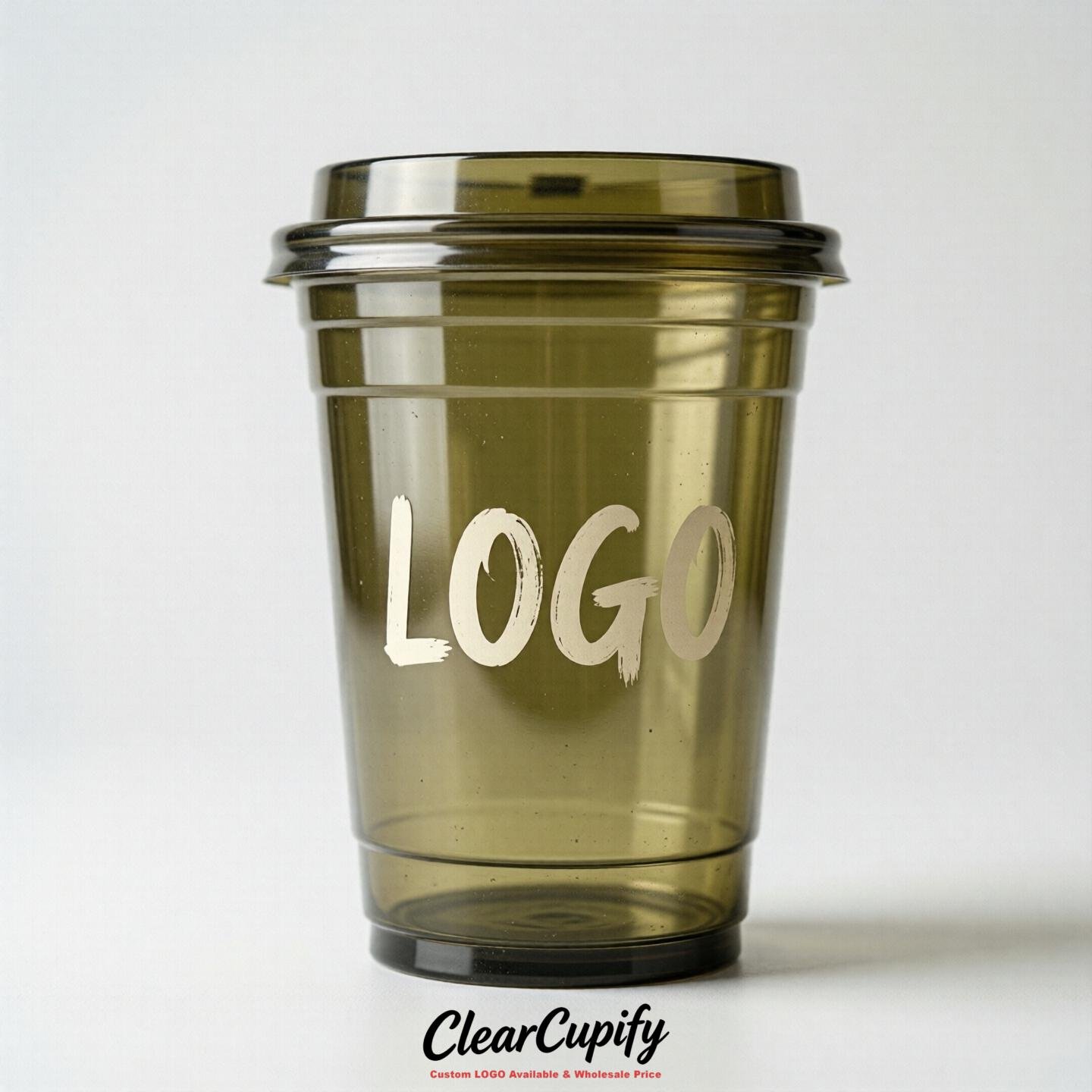 Olive Clear Plastic Cups with Custom Logo 12oz / 16oz / 20oz / 24oz / 32oz