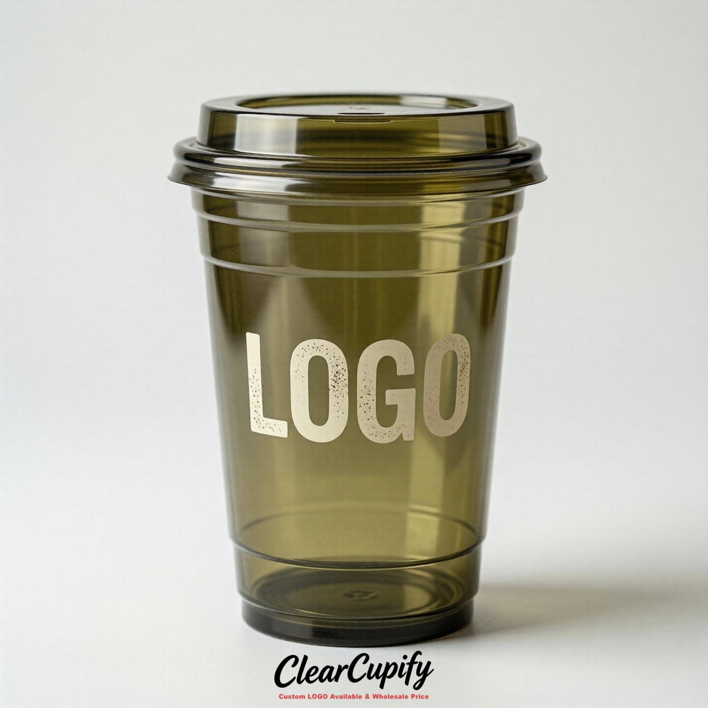Olive Clear Plastic Cups with Custom Logo 12oz / 16oz / 20oz / 24oz / 32oz