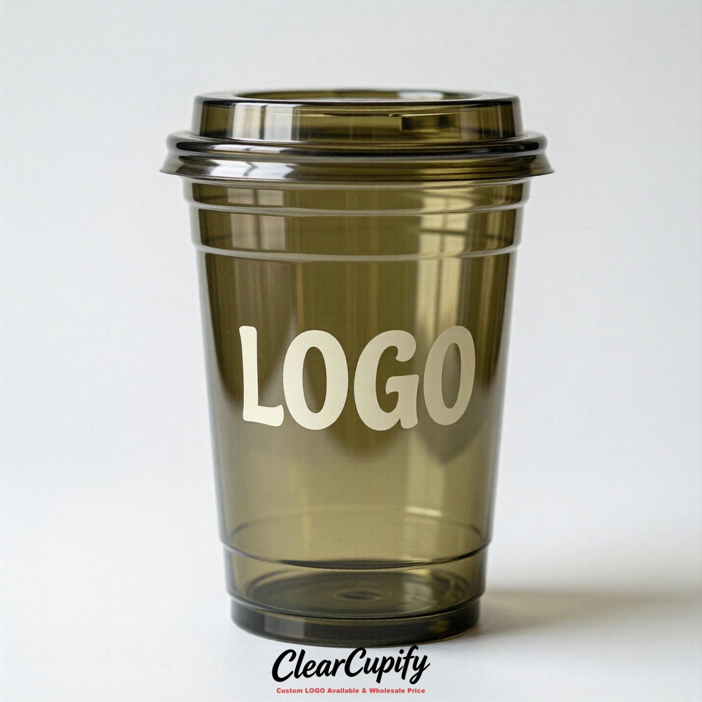 Olive Clear Plastic Cups with Custom Logo 12oz / 16oz / 20oz / 24oz / 32oz