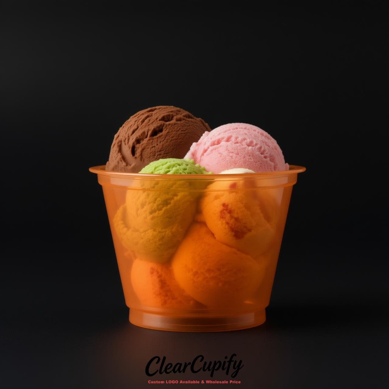Orange Clear Plastic Ice Cream Cups Wholesale with Custom Logo