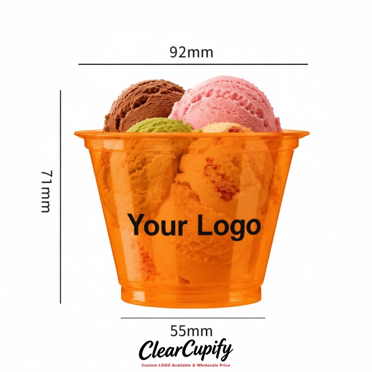 Orange Clear Plastic Ice Cream Cups Wholesale with Custom Logo