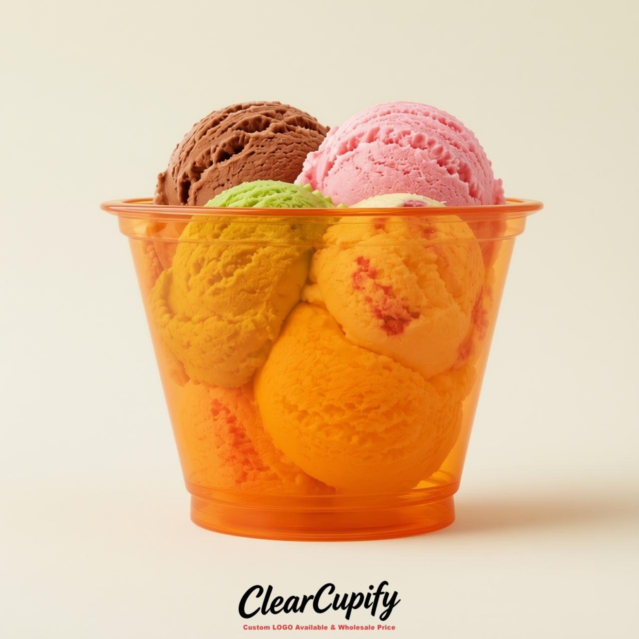 Orange Clear Plastic Ice Cream Cups Wholesale with Custom Logo
