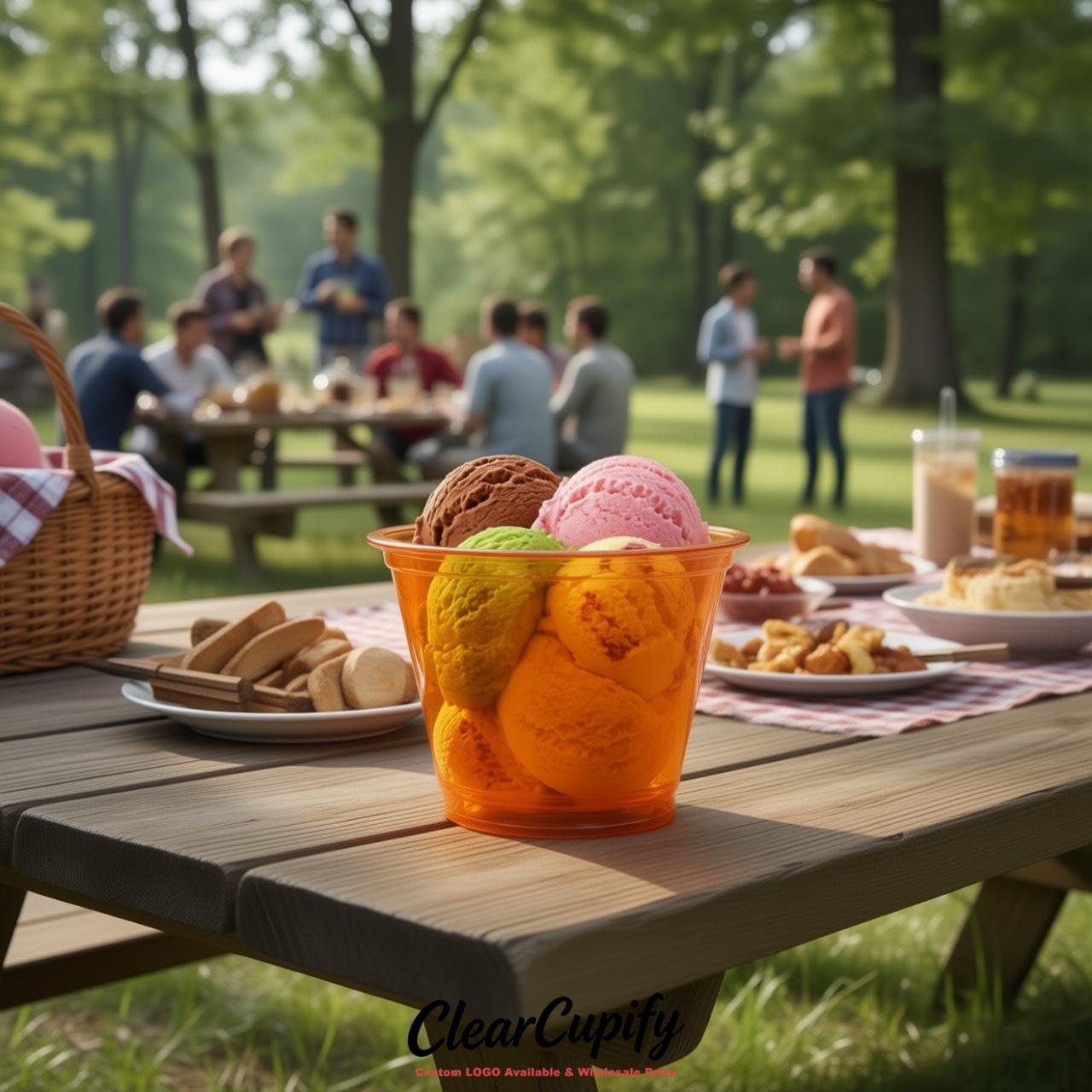 Orange Clear Plastic Ice Cream Cups Wholesale with Custom Logo