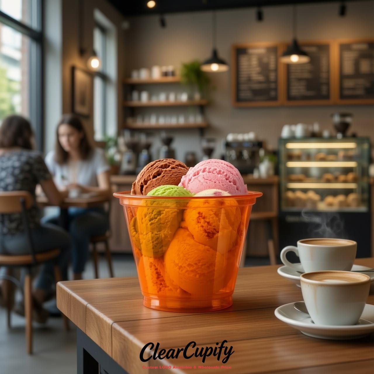 Orange Clear Plastic Ice Cream Cups Wholesale with Custom Logo