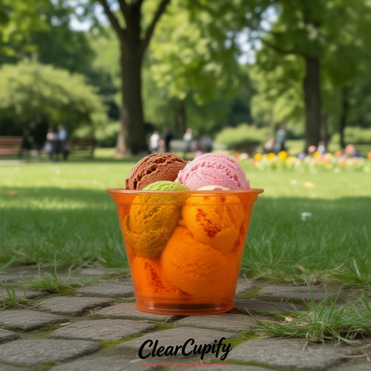 Orange Clear Plastic Ice Cream Cups Wholesale with Custom Logo