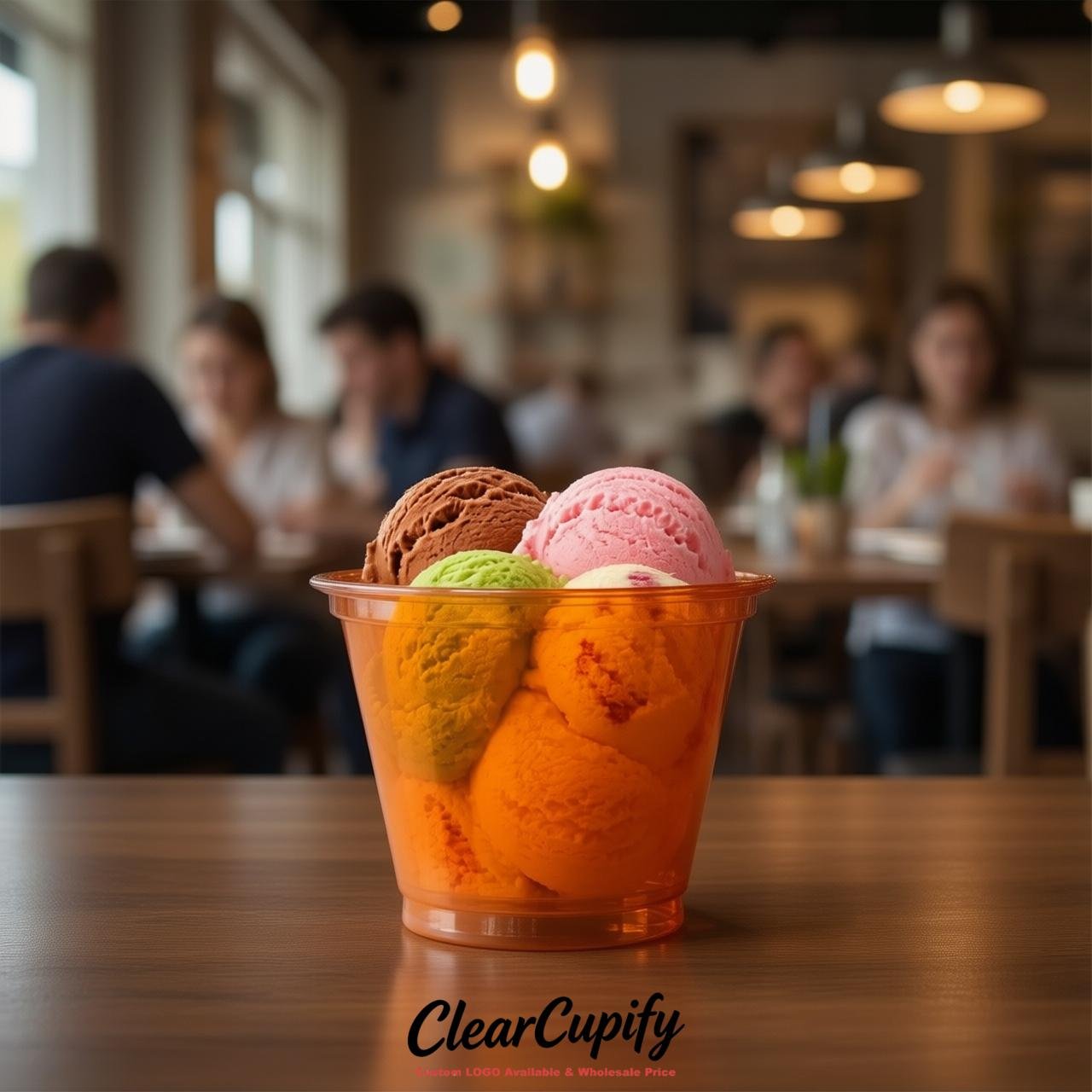 Orange Clear Plastic Ice Cream Cups Wholesale with Custom Logo