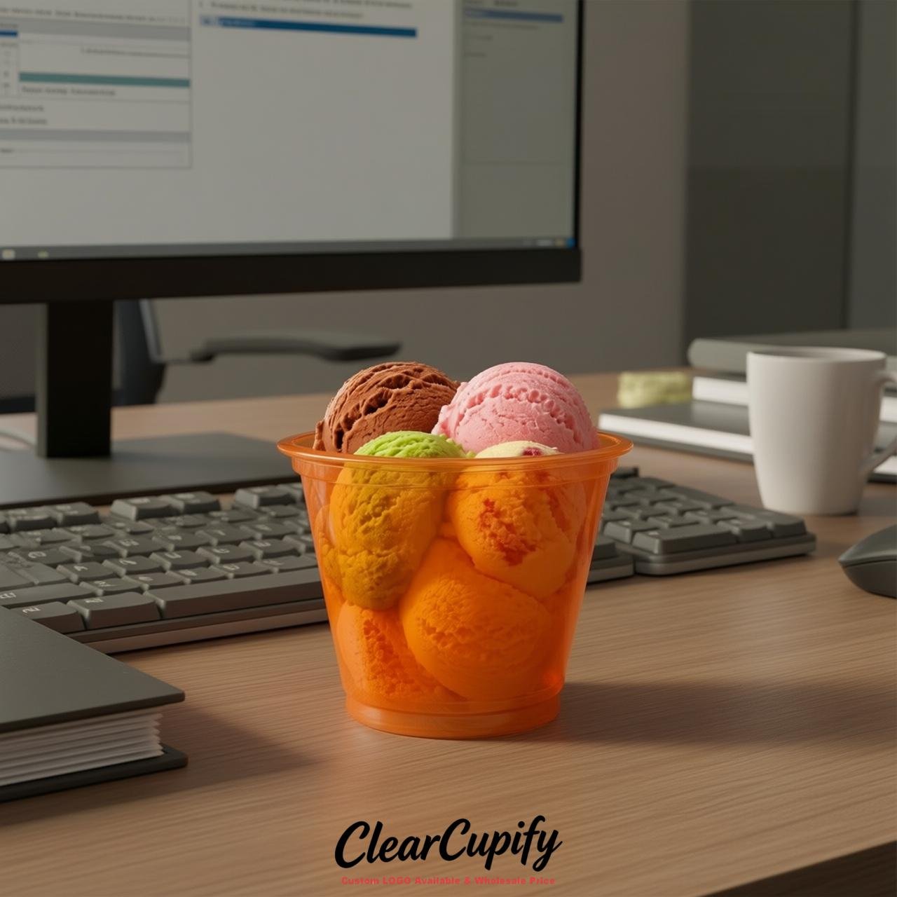Orange Clear Plastic Ice Cream Cups Wholesale with Custom Logo