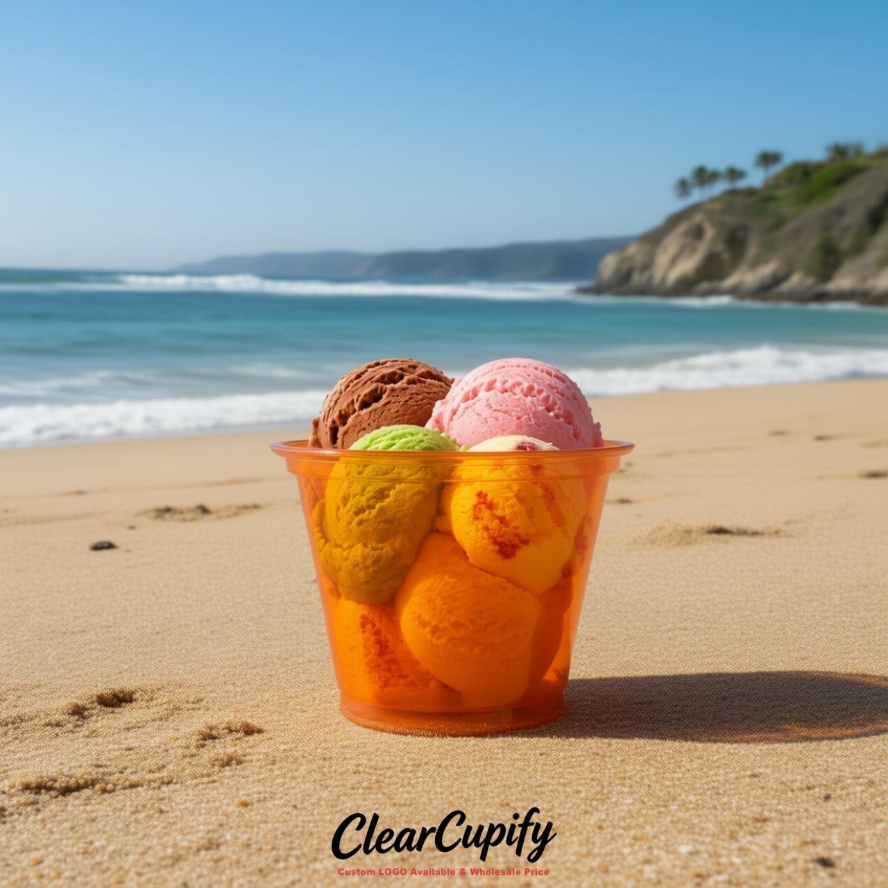 Orange Clear Plastic Ice Cream Cups Wholesale with Custom Logo Orange Clear Plastic Ice Cream Cups Wholesale with Custom Logo