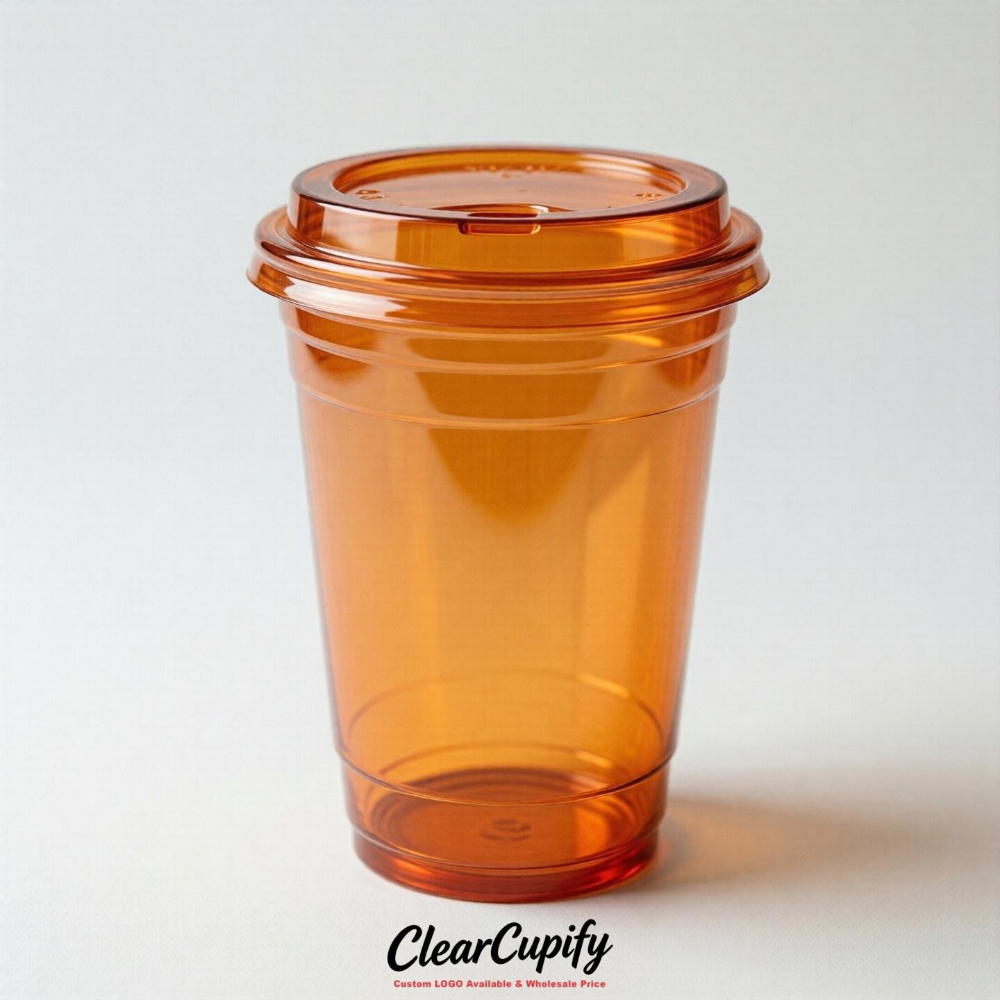 Blank Translucent Orange Clear Plastic Cups with Lids - Choice of PET/PP/PLA
