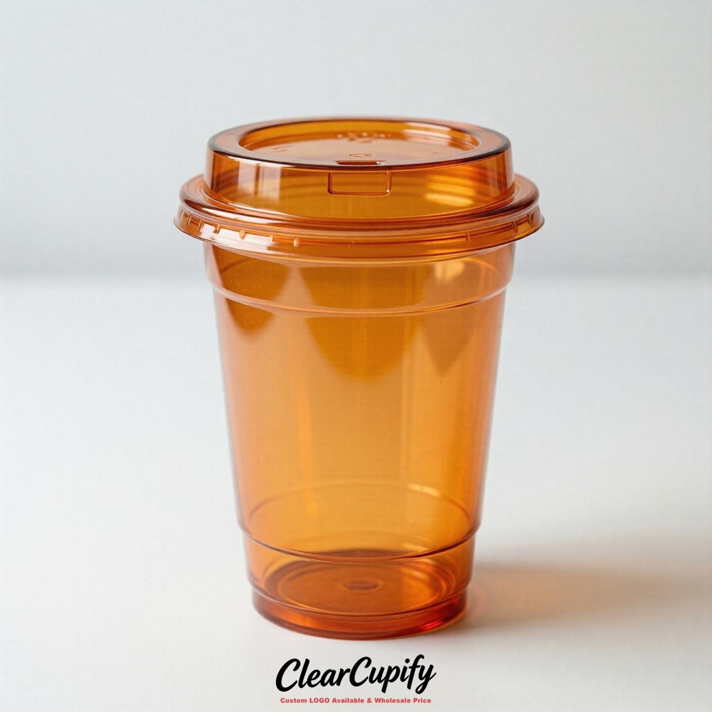 Blank Translucent Orange Clear Plastic Cups with Lids - Choice of PET/PP/PLA