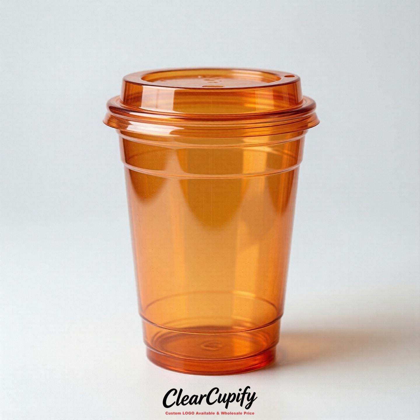 Blank Translucent Orange Clear Plastic Cups with Lids - Choice of PET/PP/PLA