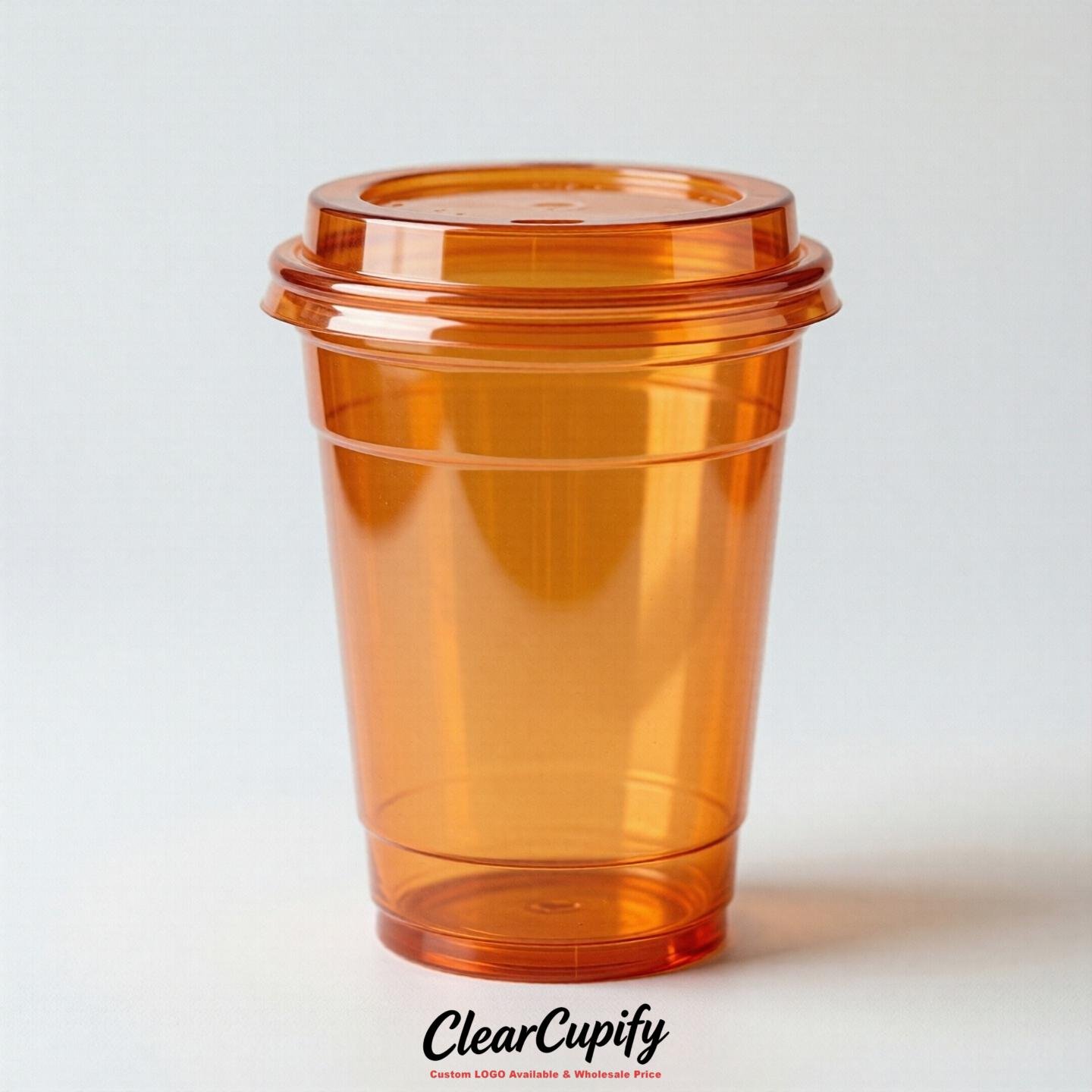 Blank Translucent Orange Clear Plastic Cups with Lids - Choice of PET/PP/PLA