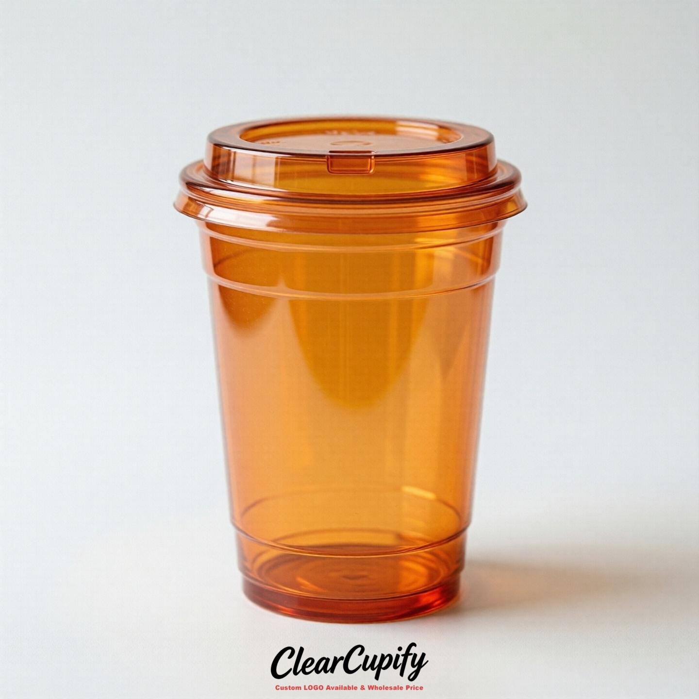 Blank Translucent Orange Clear Plastic Cups with Lids - Choice of PET/PP/PLA
