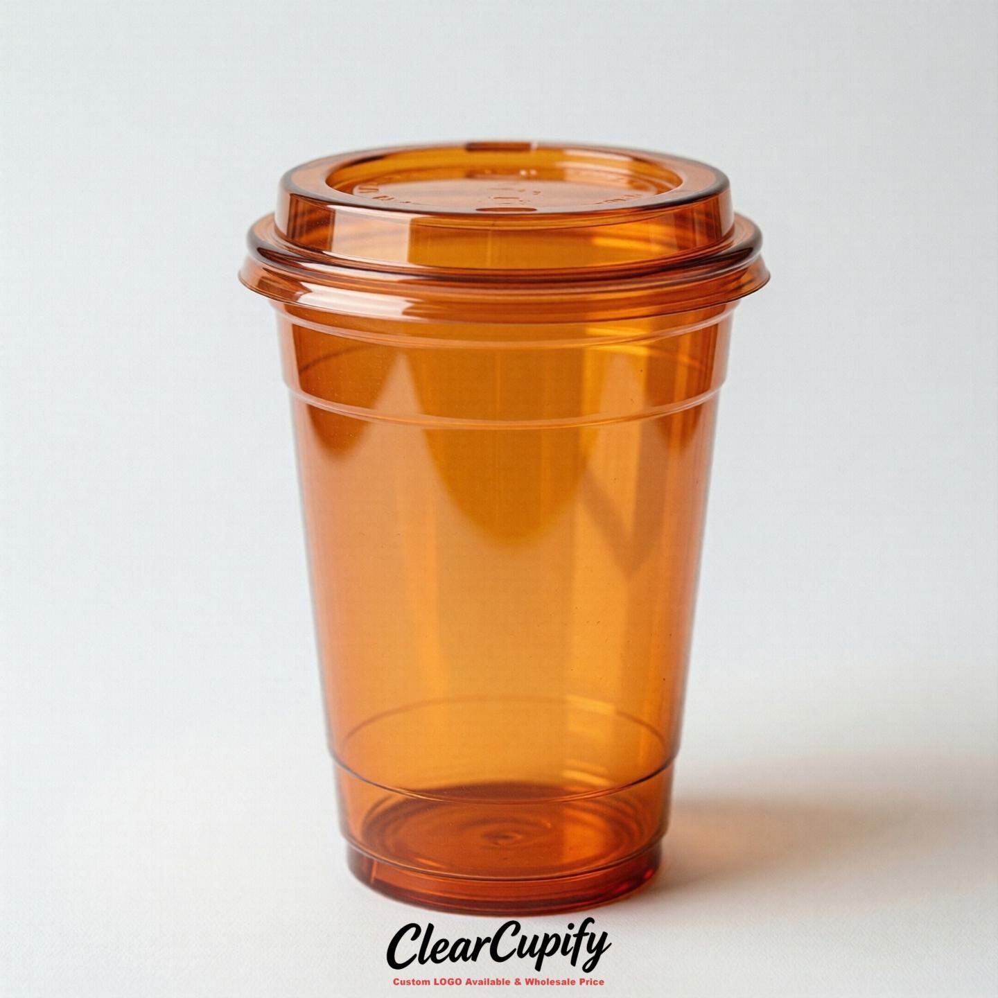 Blank Translucent Orange Clear Plastic Cups with Lids - Choice of PET/PP/PLA