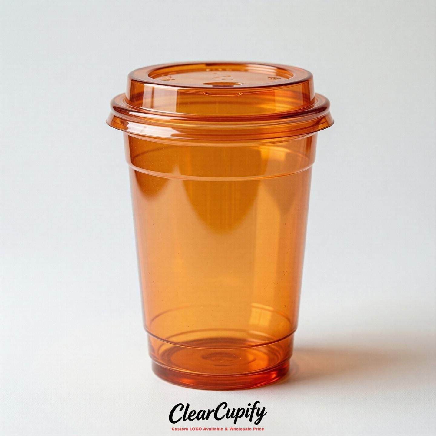 Blank Translucent Orange Clear Plastic Cups with Lids - Choice of PET/PP/PLA