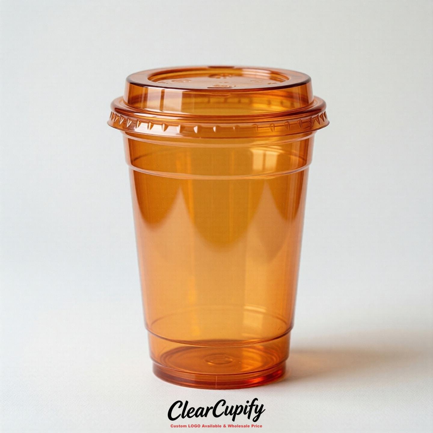 Blank Translucent Orange Clear Plastic Cups with Lids - Choice of PET/PP/PLA