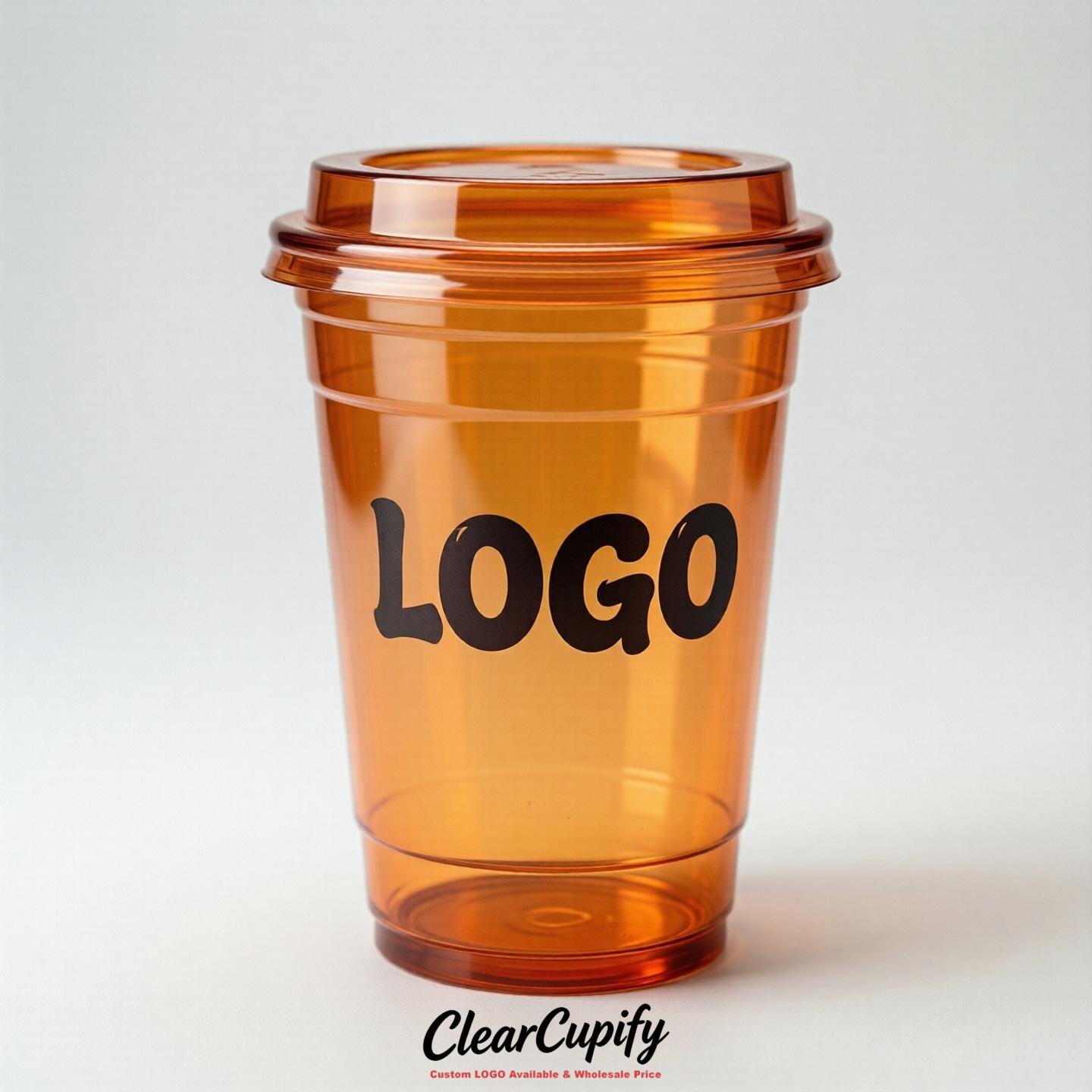 Orange Clear Plastic Cups with Custom Logo 12oz / 16oz / 20oz / 24oz / 32oz