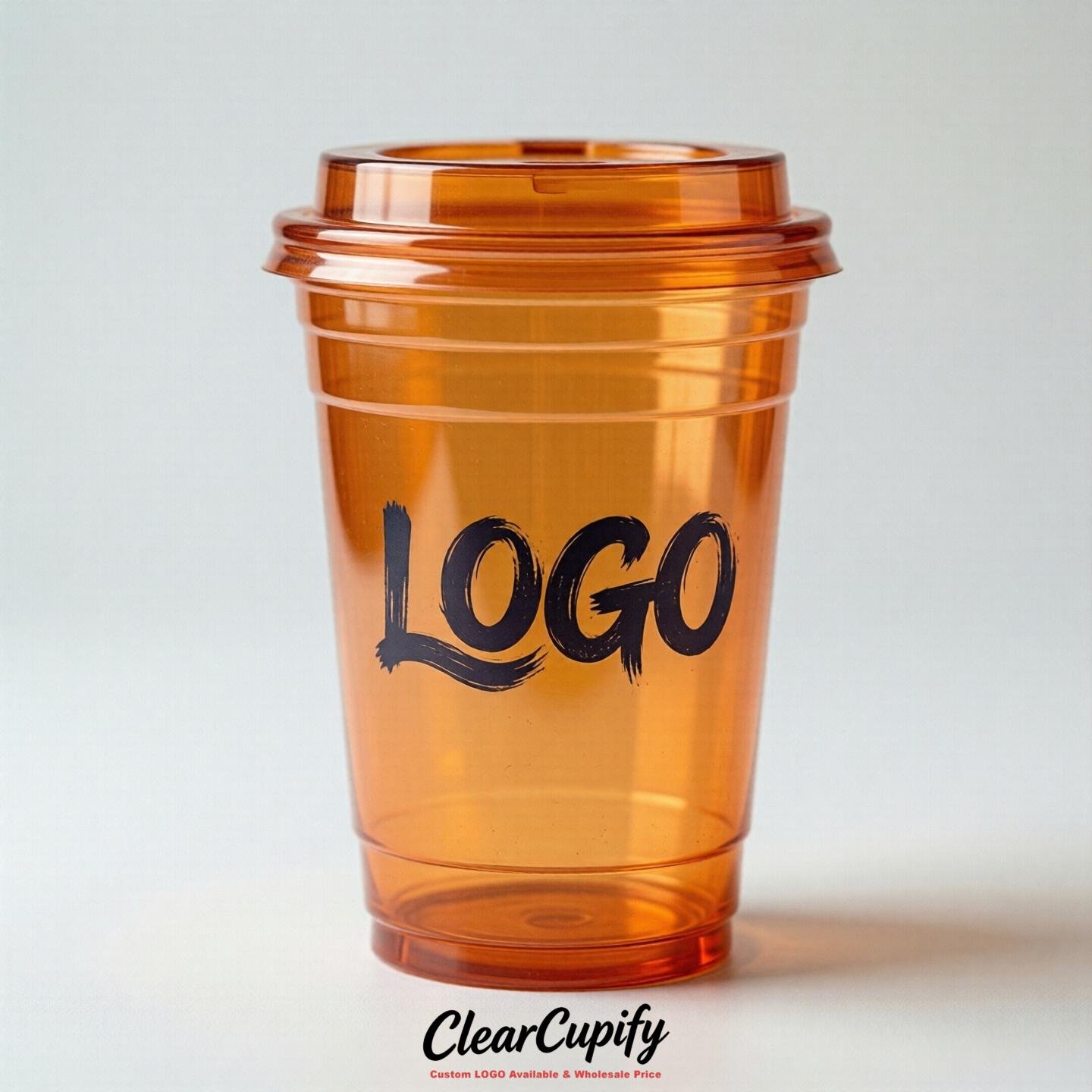 Orange Clear Plastic Cups with Custom Logo 12oz / 16oz / 20oz / 24oz / 32oz