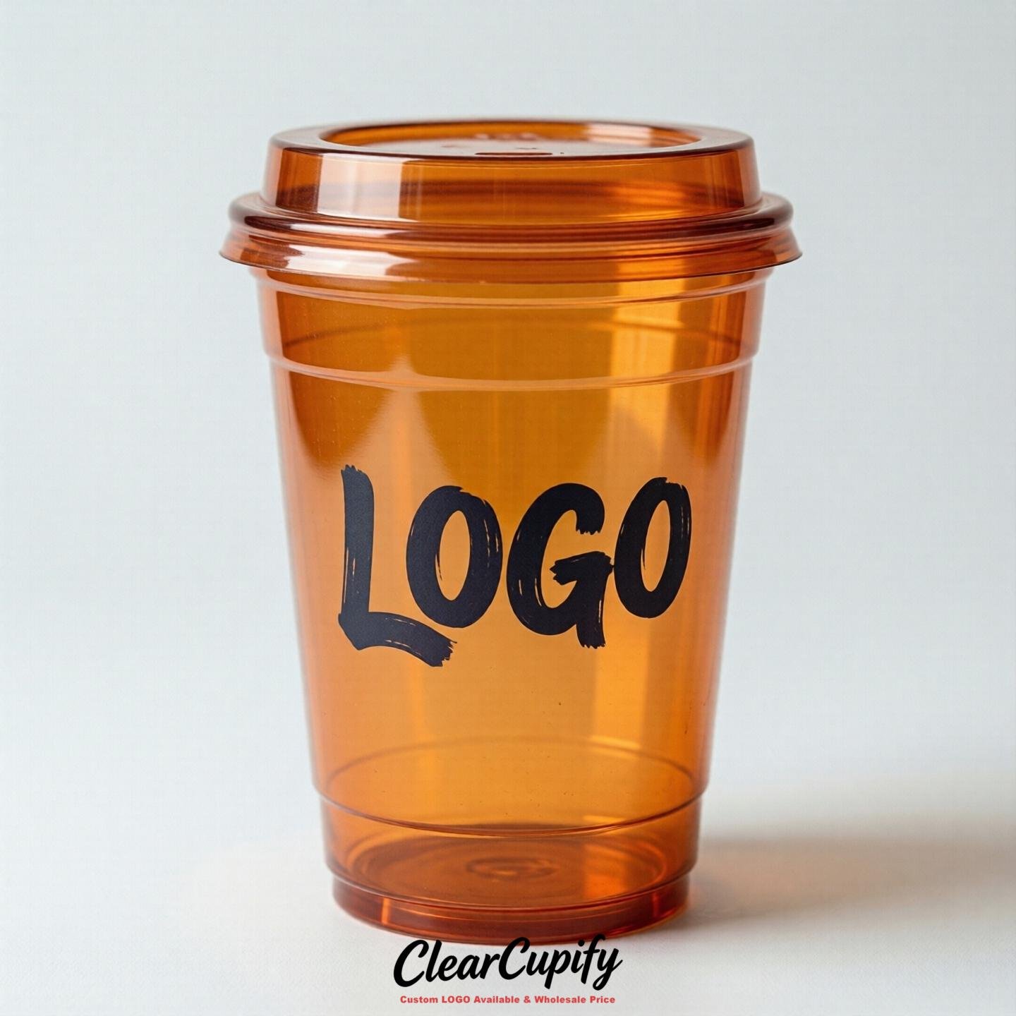 Orange Clear Plastic Cups with Custom Logo 12oz / 16oz / 20oz / 24oz / 32oz
