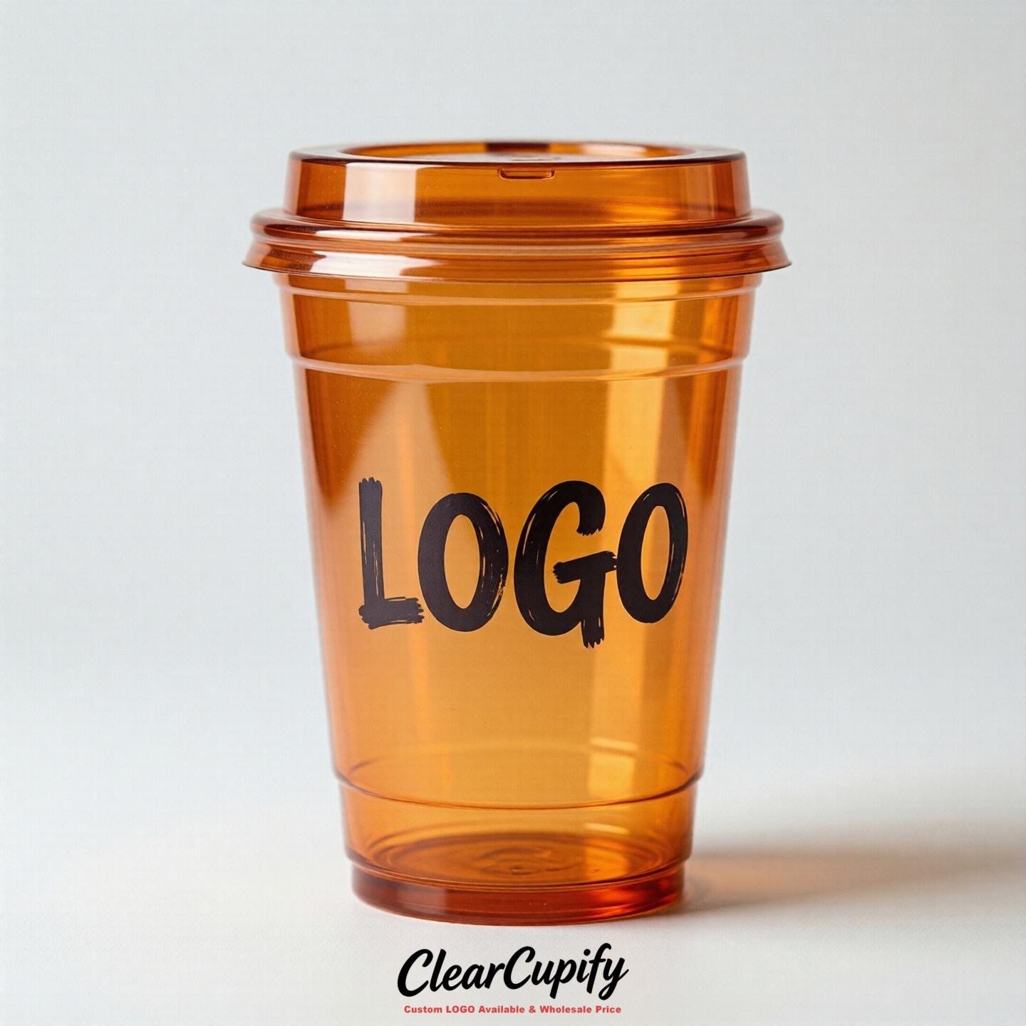 Orange Clear Plastic Cups with Custom Logo 12oz / 16oz / 20oz / 24oz / 32oz