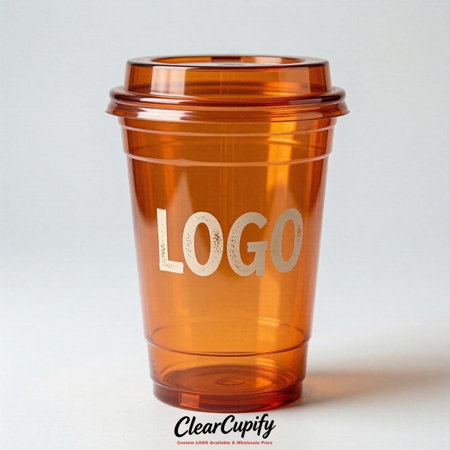 Orange Clear Plastic Cups with Custom Logo 12oz / 16oz / 20oz / 24oz / 32oz