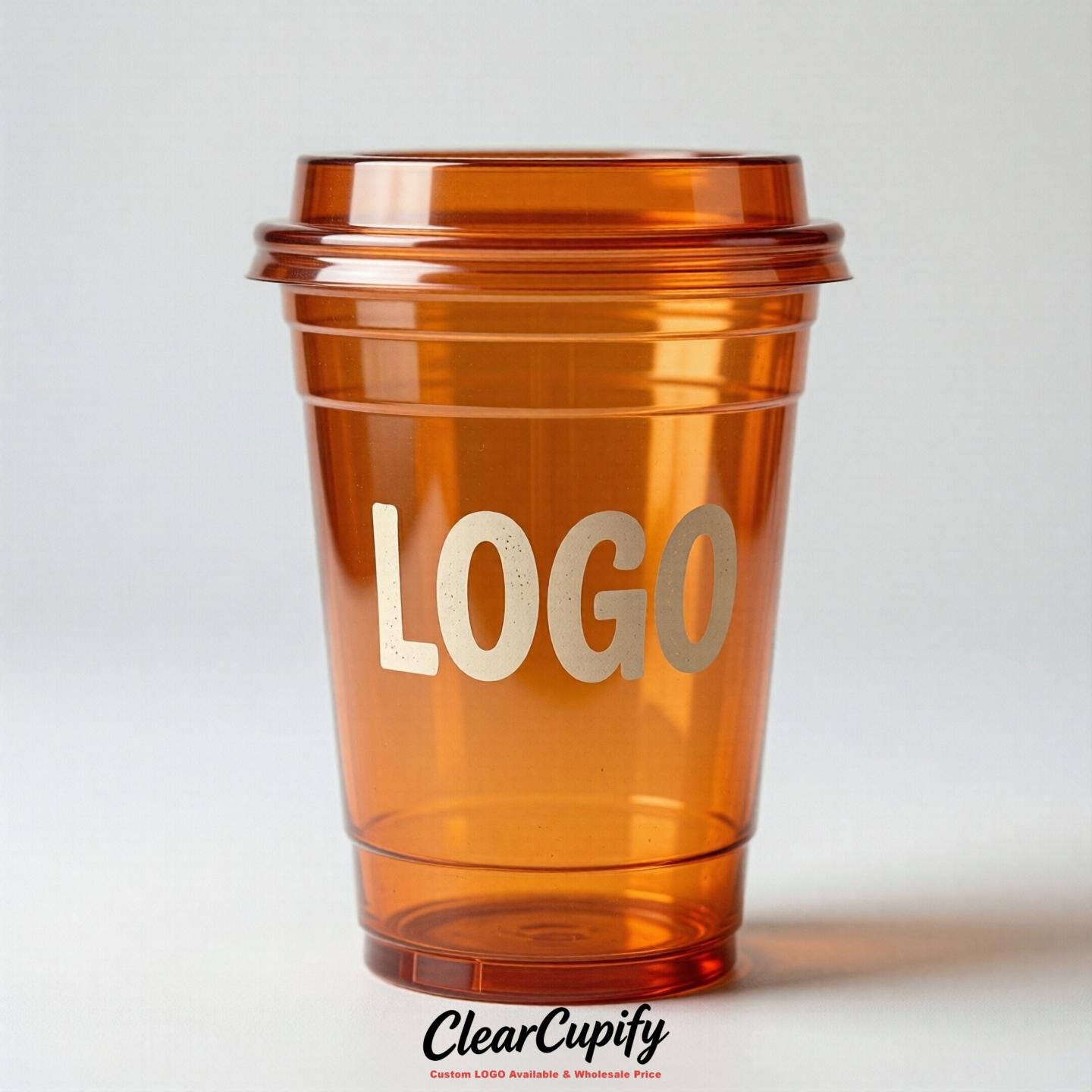 Orange Clear Plastic Cups with Custom Logo 12oz / 16oz / 20oz / 24oz / 32oz