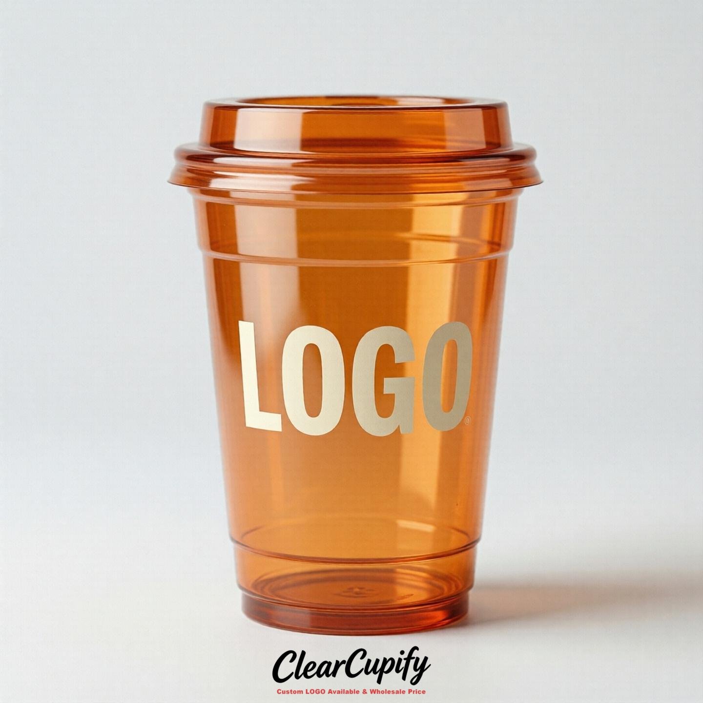 Orange Clear Plastic Cups with Custom Logo 12oz / 16oz / 20oz / 24oz / 32oz